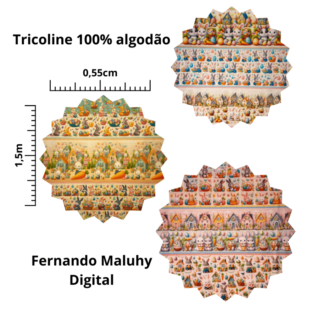 Tecido Digital Páscoa F.Maluhy - 0,55X1,50M - Cute Bunnies - Image 4