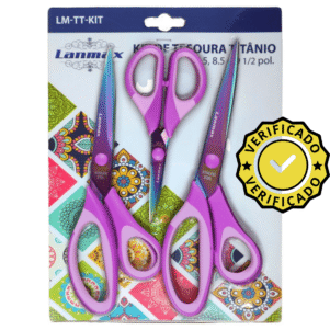 Kit 3 Tesoura Titânio Lanmax Corte Costura Artesanato Casa