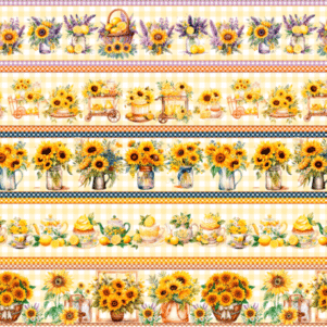 Tecido Tricoline Digital - Sunflower - Barrado 0,50X1,50M