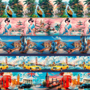 Tecido Tricoline Digital - Paradise - Barrado 0,50X1,50M