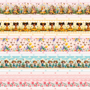 Tecido Tricoline Digital - Cute Kids - Barrado 0,50X1,50M
