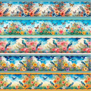 Tecido Tricoline Digital - Little Birds - Barrado 0,50X1,50M
