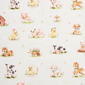 Tecido Fralda Estampada Fazendinha 100%Alg. 0,70 X 0,75mt