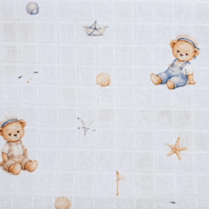 Tecido Fralda Estampada Urso Menino 100%Alg. 0,70 X 0,75mt