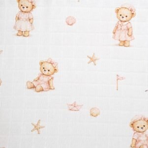Tecido Fralda Estampada Urso Menina 100%Alg. 0,70 X 0,75mt